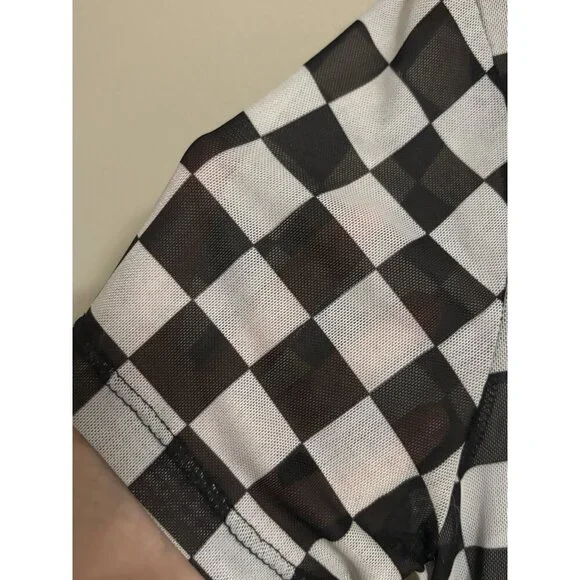 Hot Topic Black & White Checkered Women’s Mesh Top S/M - Picture 7 of 10